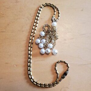 15IN Gold Tone Beaded Chain Necklace Tassel Pearl